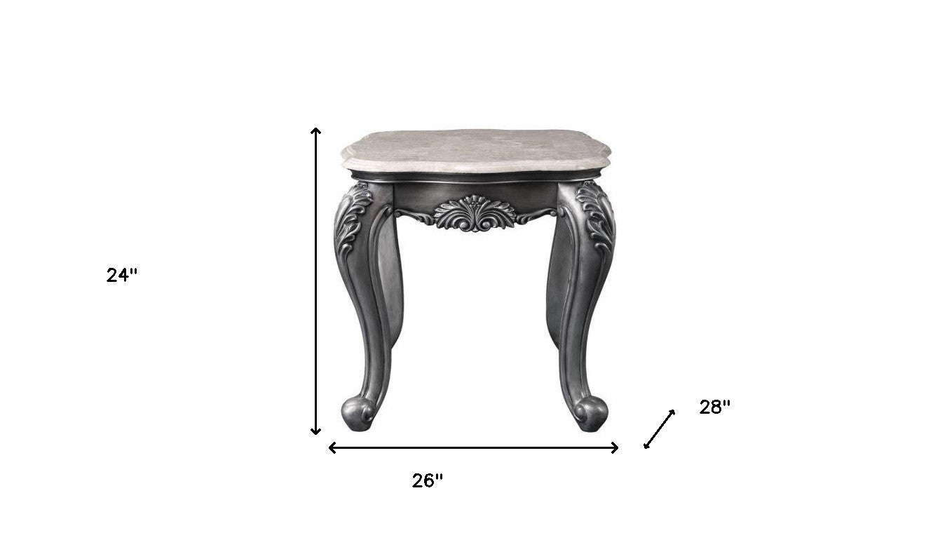 24" Gray And White Marble And Polyresin Rectangular End Table