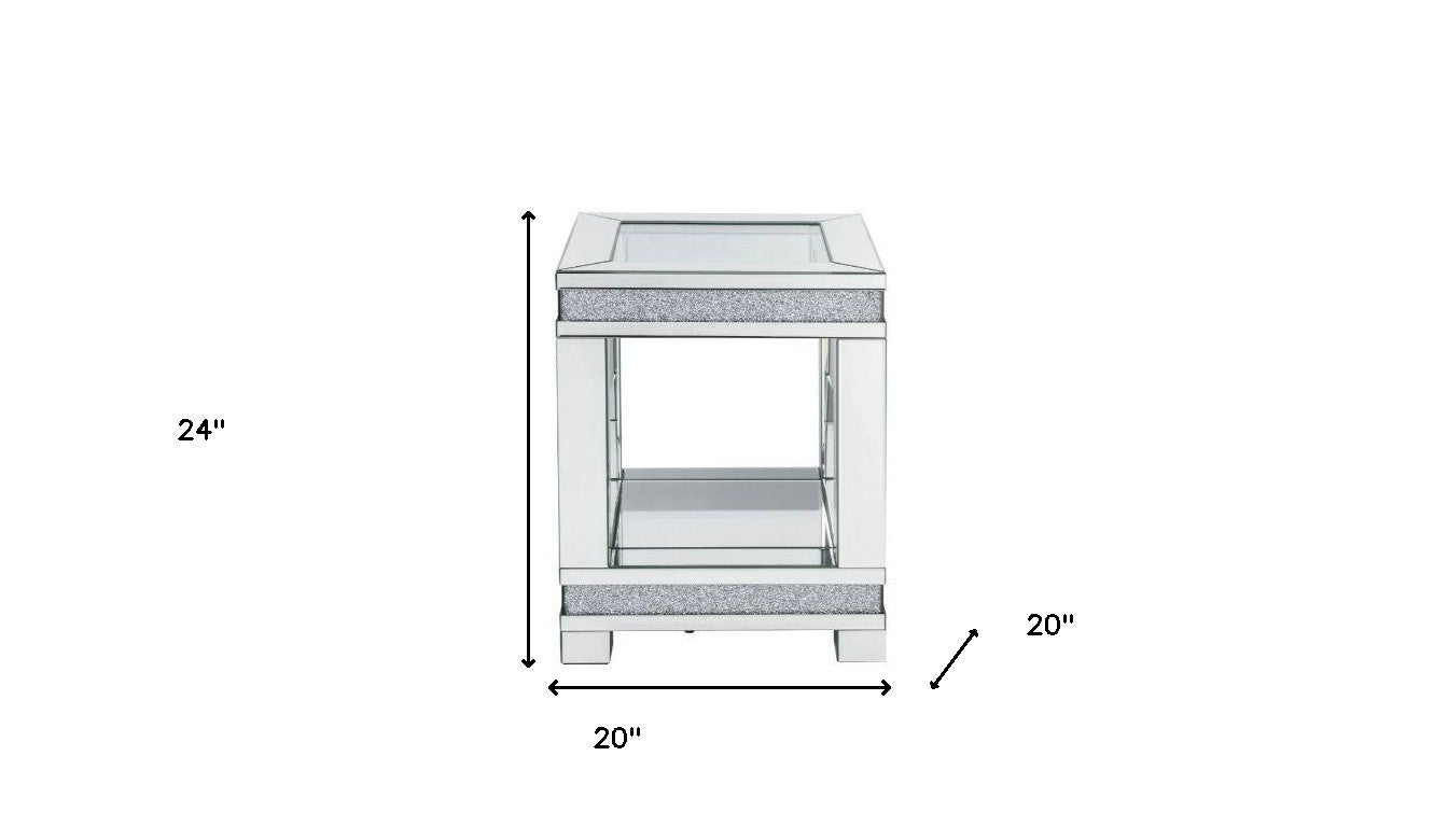 24" Clear Glass And Manufactured Wood Square End Table With Shelf