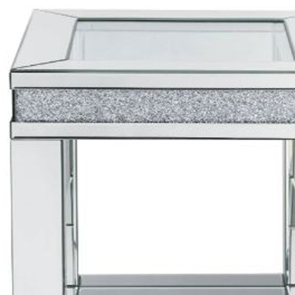 24" Clear Glass And Manufactured Wood Square End Table With Shelf