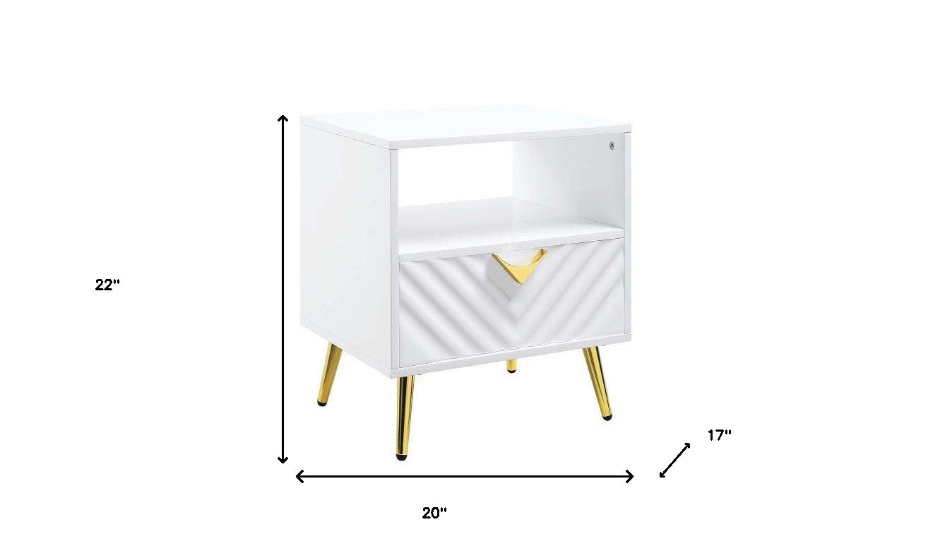 22" White Manufactured Wood And Metal Rectangular End Table With Drawer And Shelf