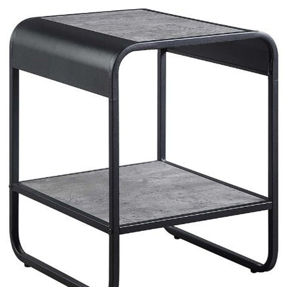 21" Black And Concrete Gray Manufactured Wood And Metal Rectangular End Table With Shelf