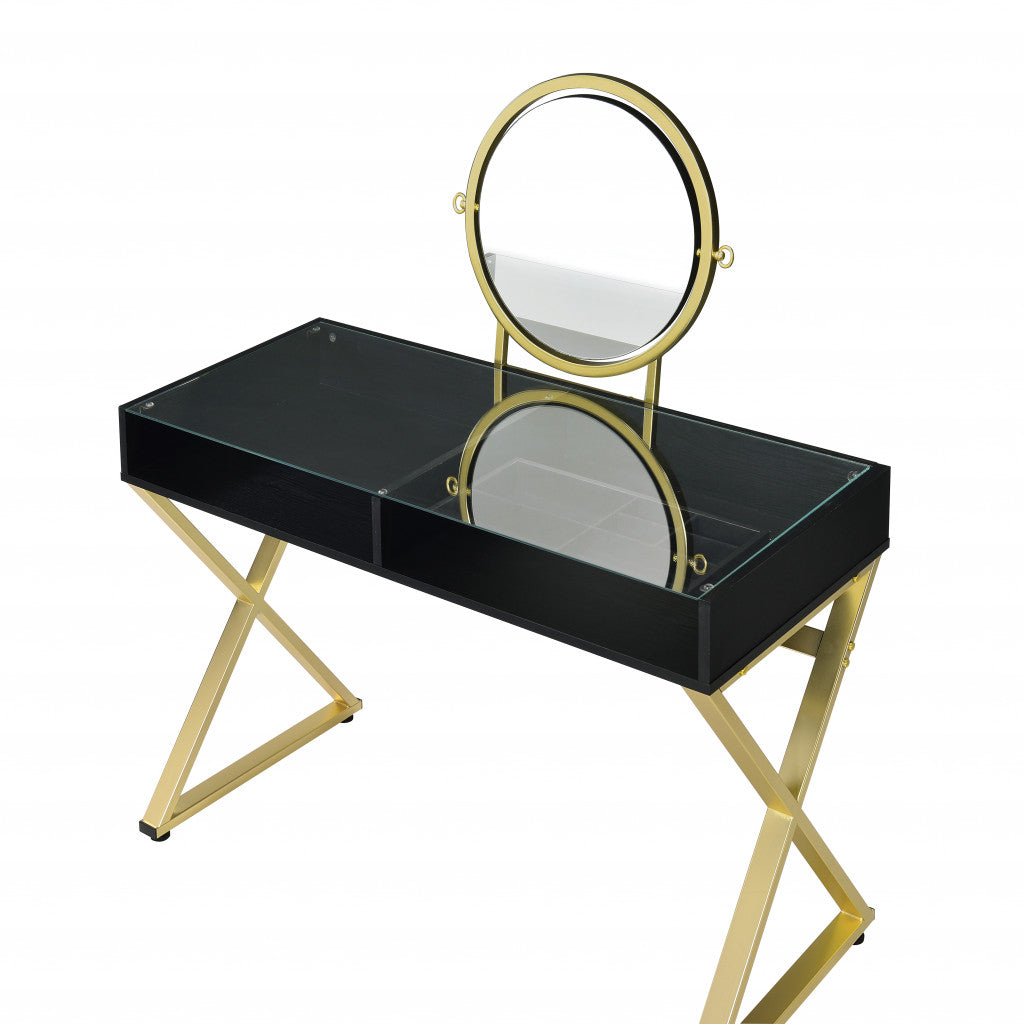 42" Black and Gold Mirrored Dresser