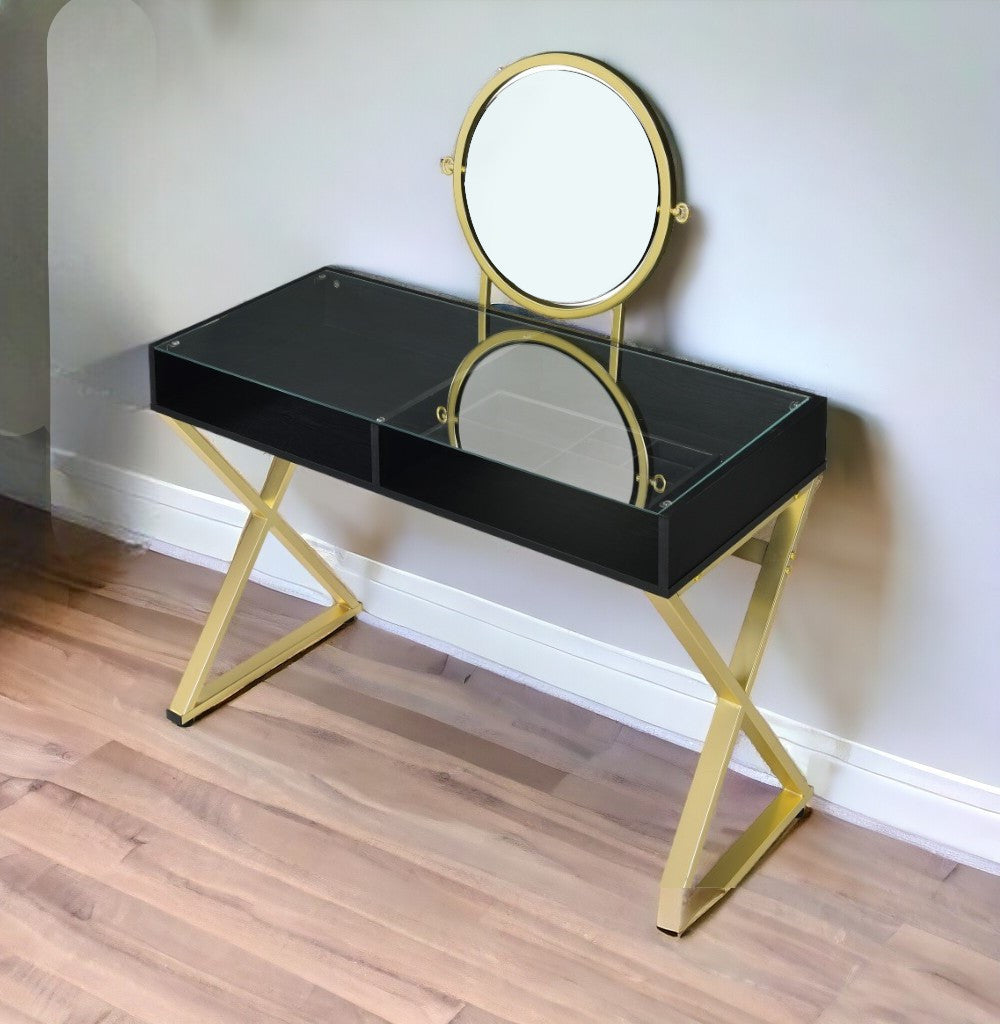 42" Black and Gold Mirrored Dresser