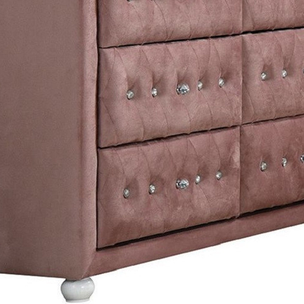 40" Pink Solid and Manufactured Wood Six Drawer Double Dresser