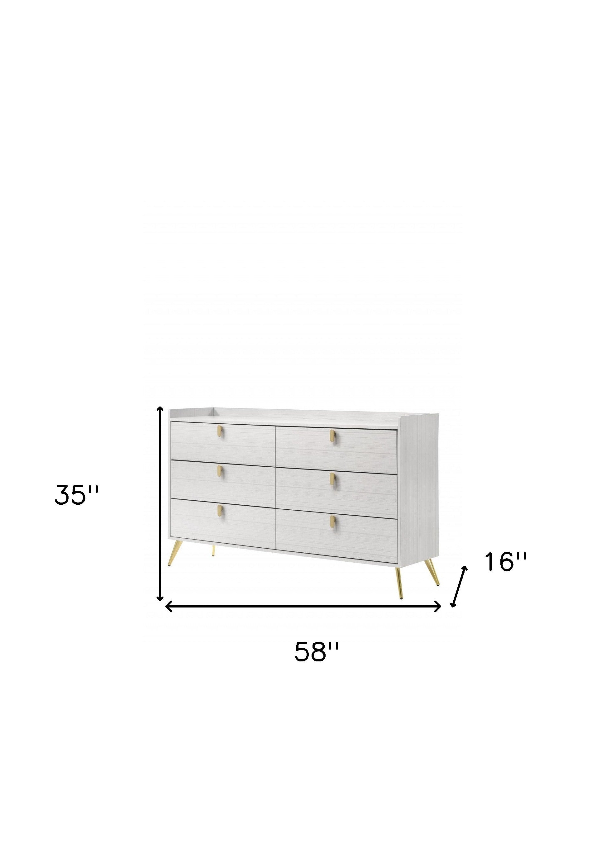 58" White Six Drawer Double Dresser