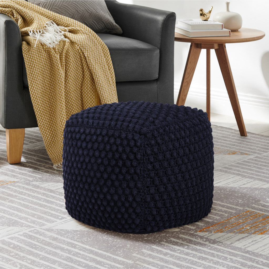 18" White Cotton Blend Pouf Ottoman