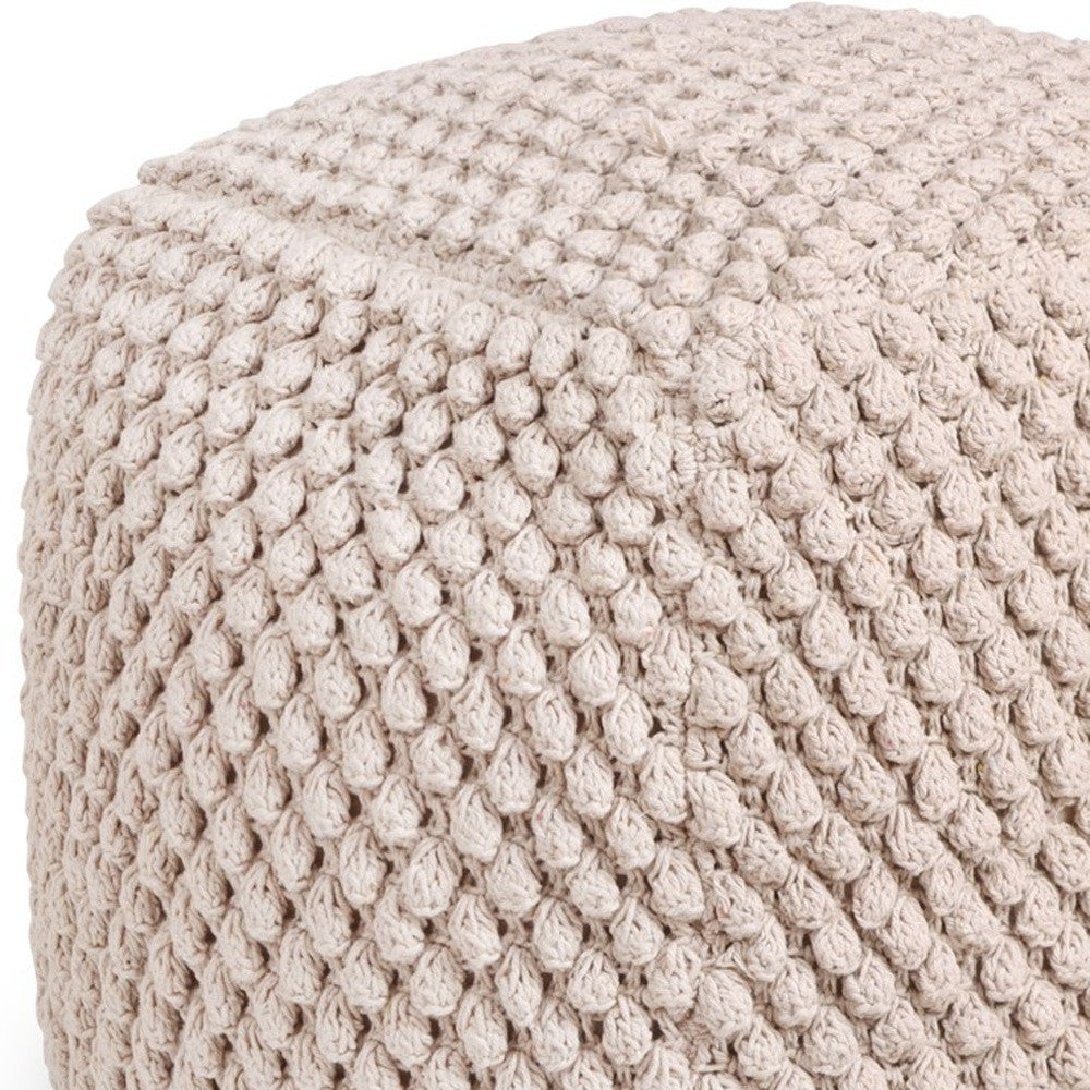 18" White Cotton Blend Pouf Ottoman