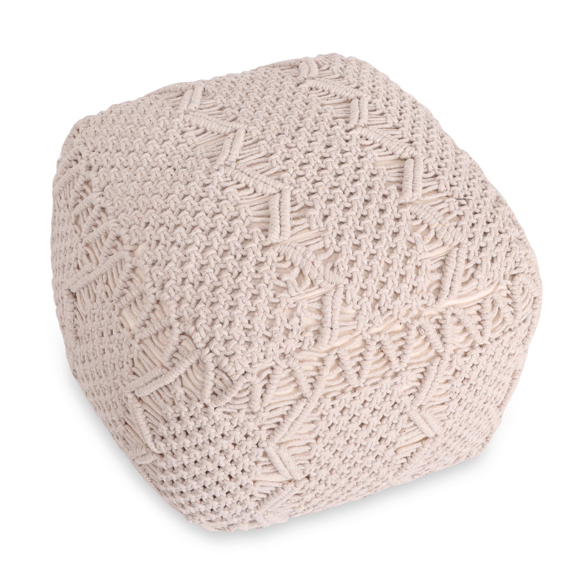 18" Ivory Cotton Blend Pouf Ottoman