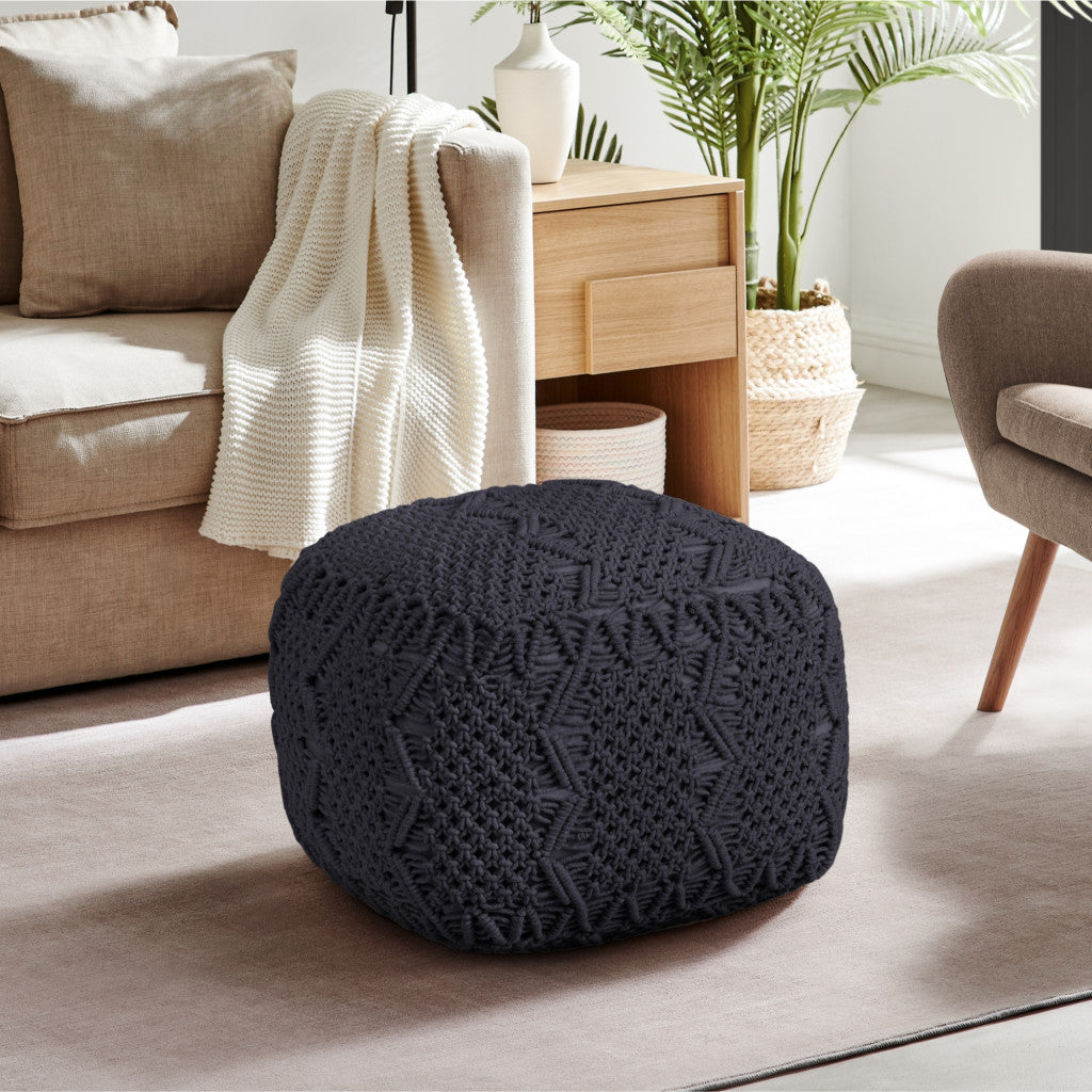 18" Ivory Cotton Blend Pouf Ottoman