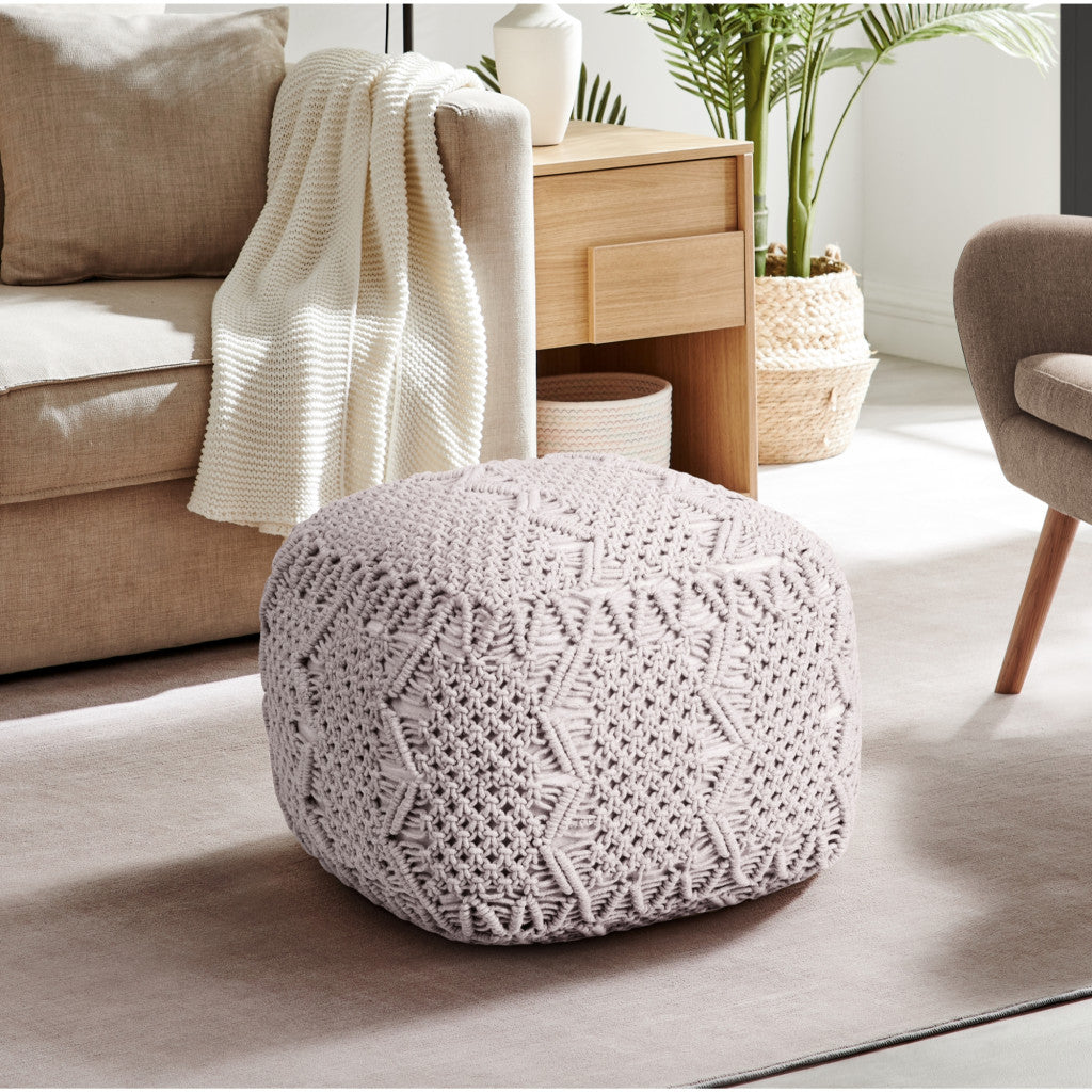 18" Ivory Cotton Blend Pouf Ottoman