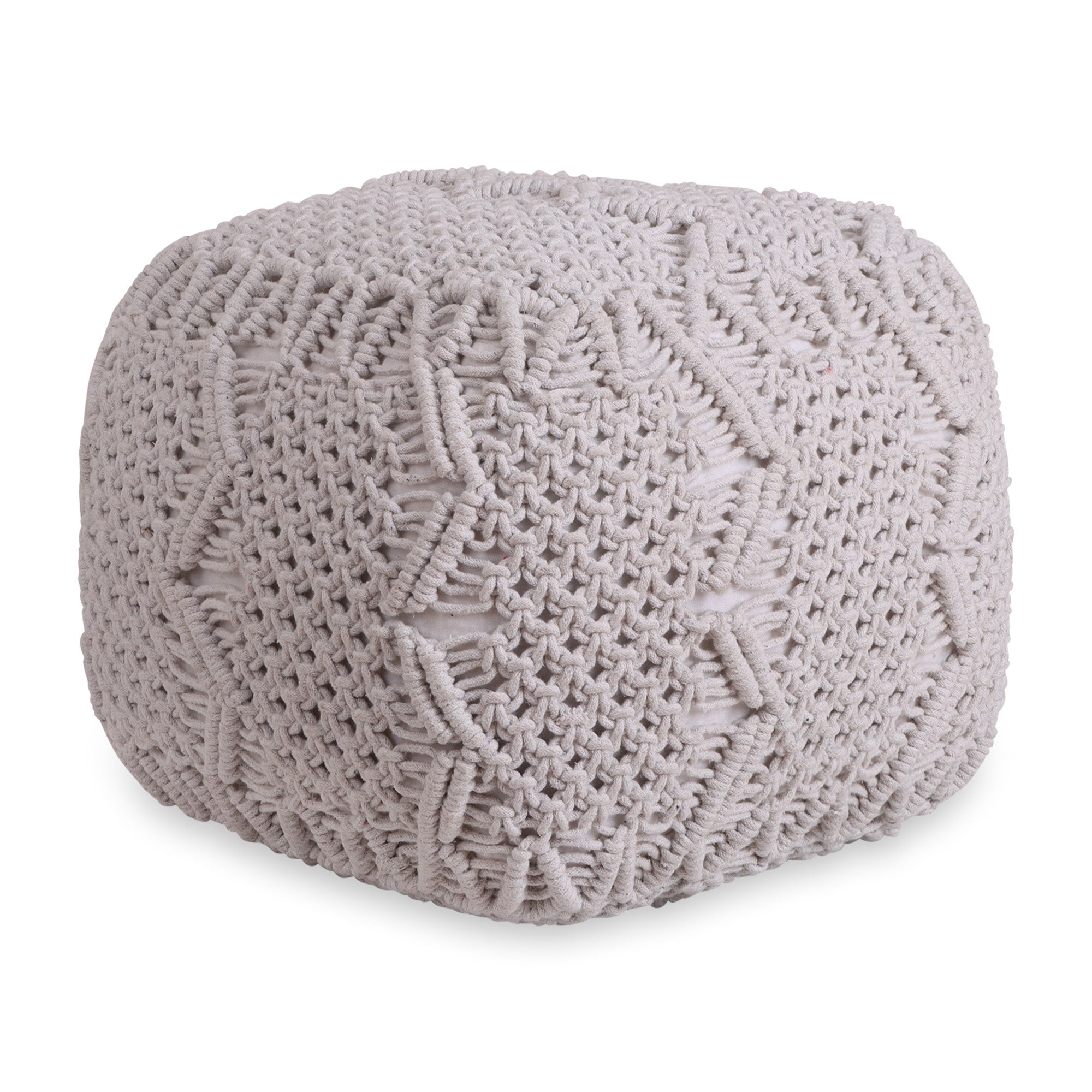 18" Ivory Cotton Blend Pouf Ottoman