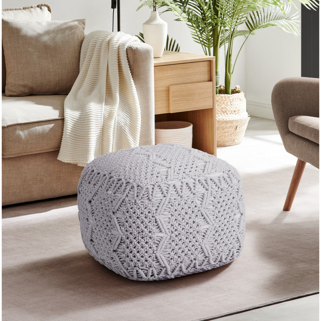 18" Ivory Cotton Blend Pouf Ottoman