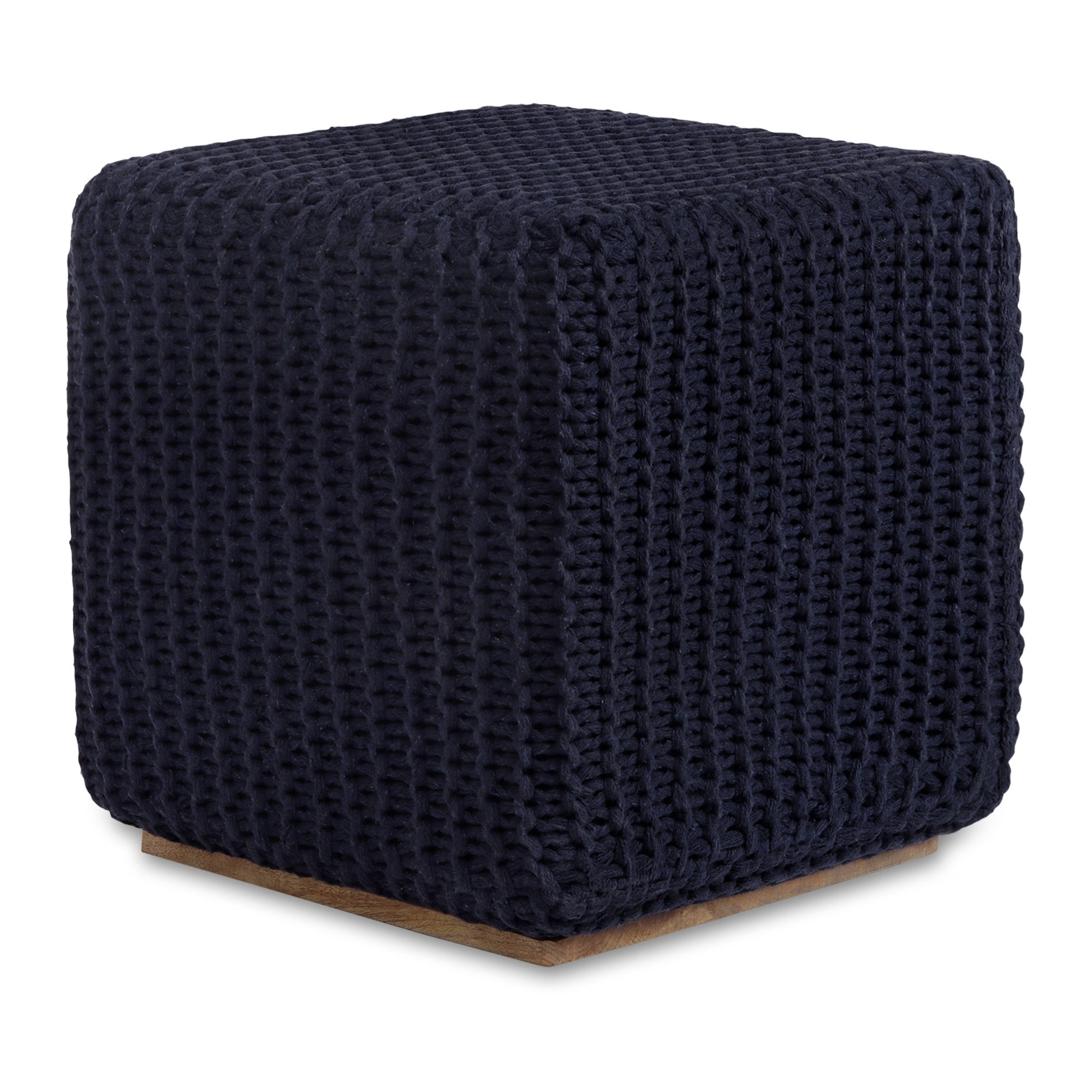 16" Navy Blue Cotton Blend Pouf Ottoman