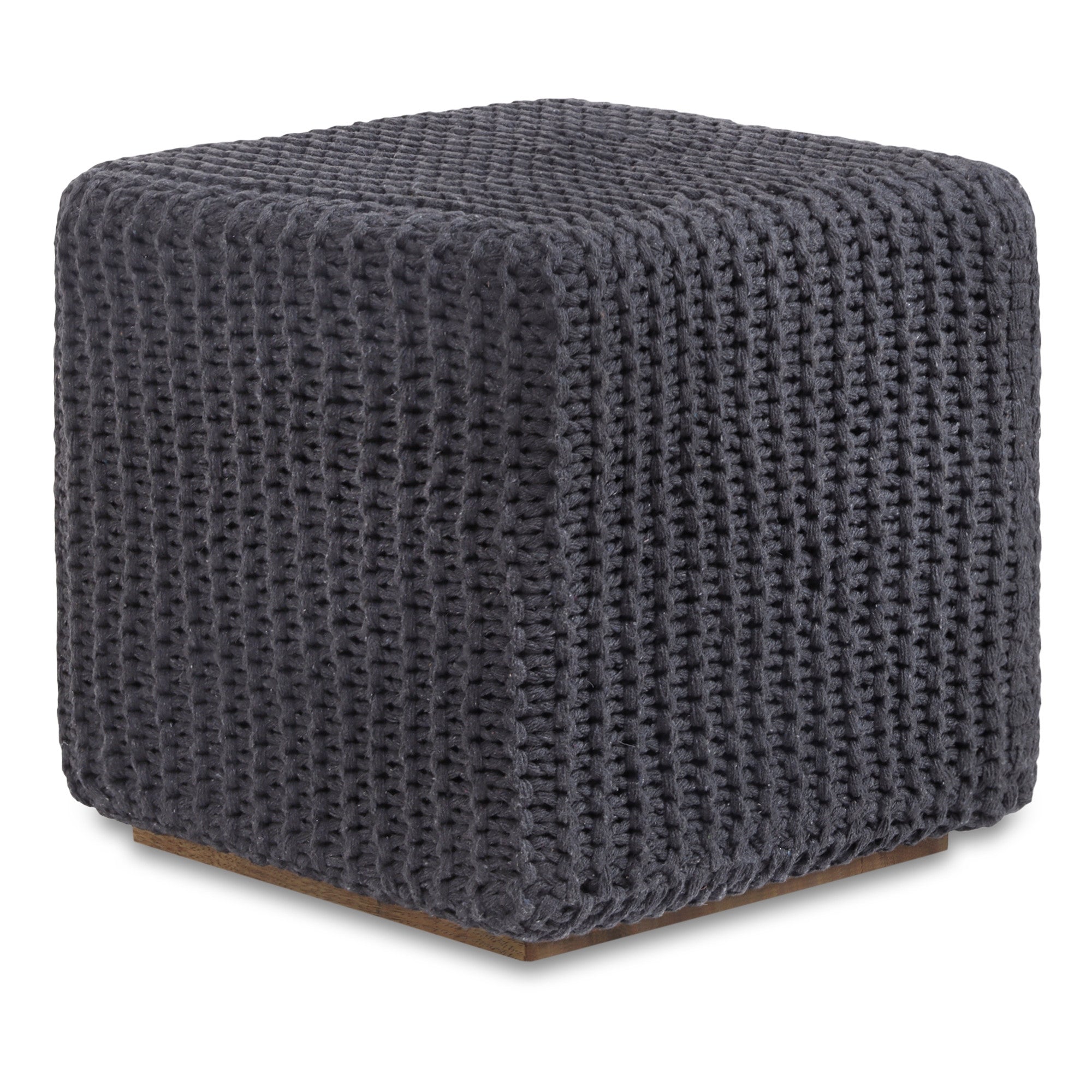 16" Navy Blue Cotton Blend Pouf Ottoman