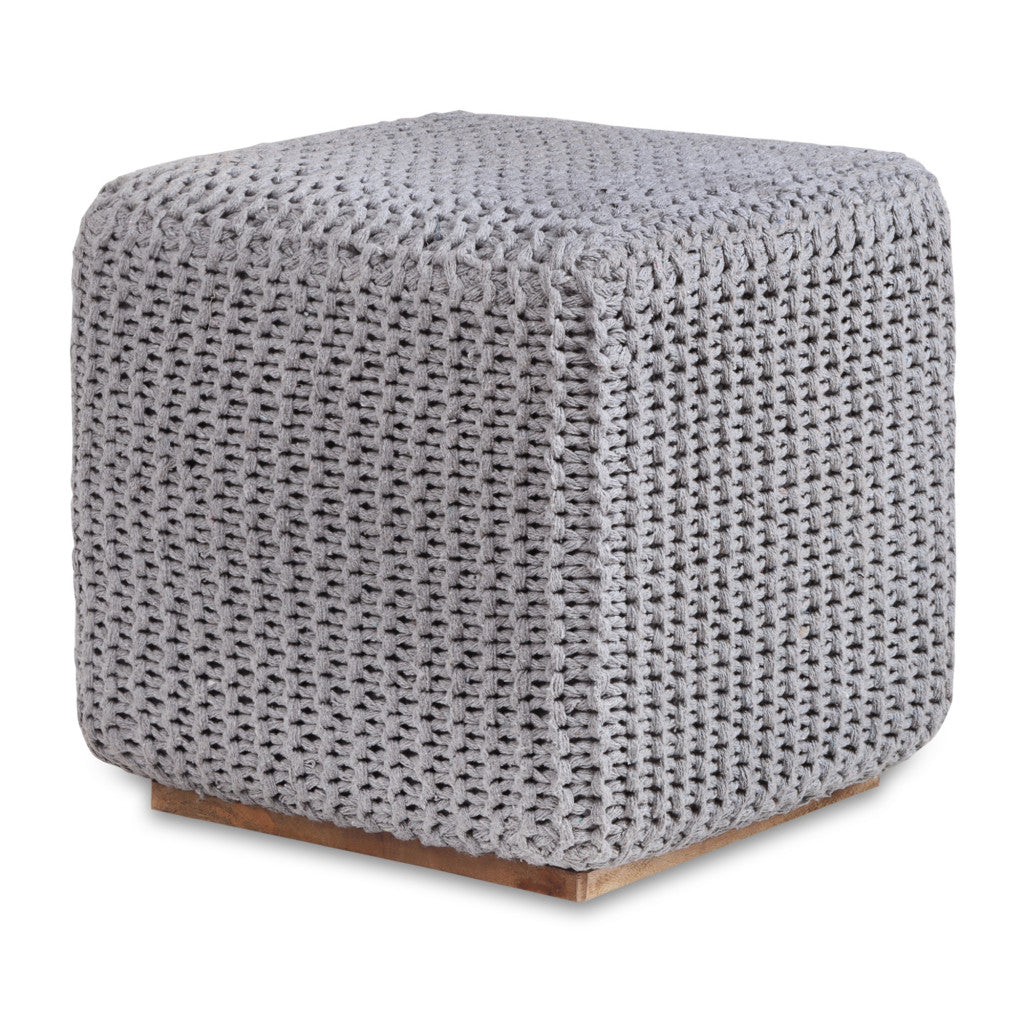 16" Navy Blue Cotton Blend Pouf Ottoman