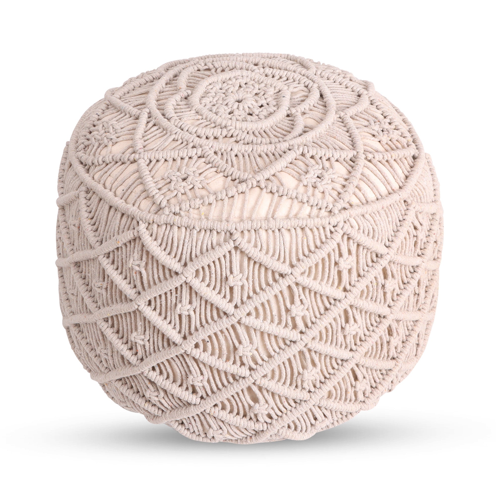 18" Light Gray Cotton Blend Round Geometric Pouf Ottoman