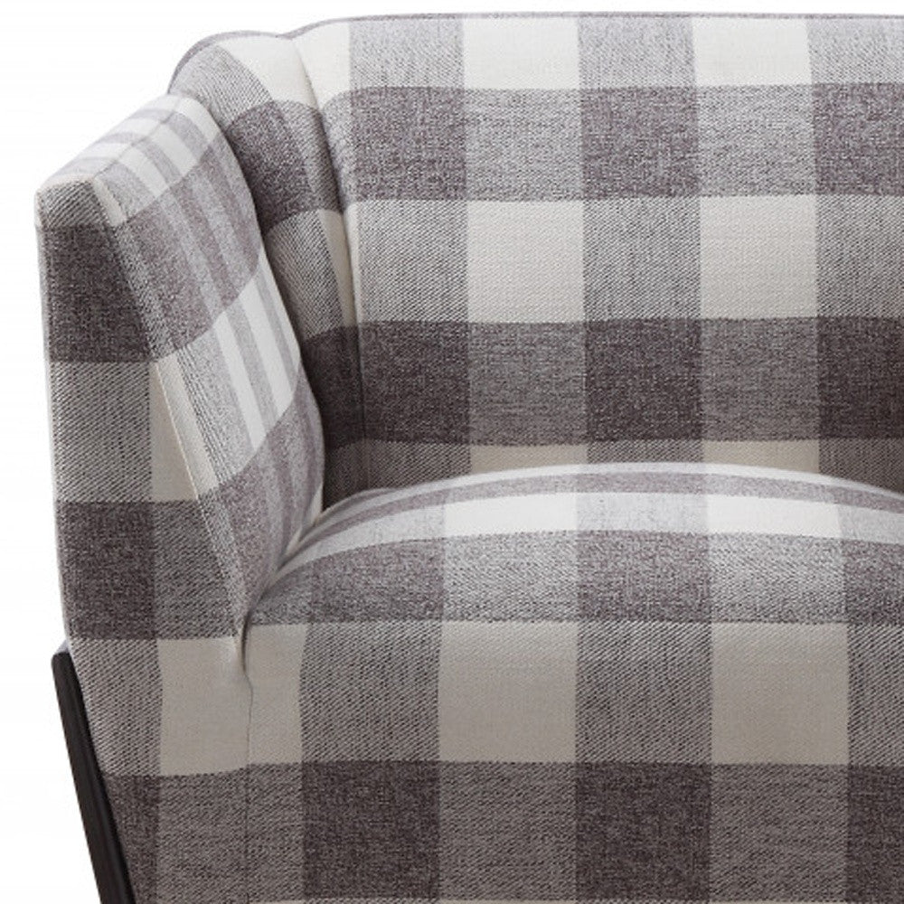 32" Grey And Light Grey 100% Polyester And Brown Patchwork Club Chair