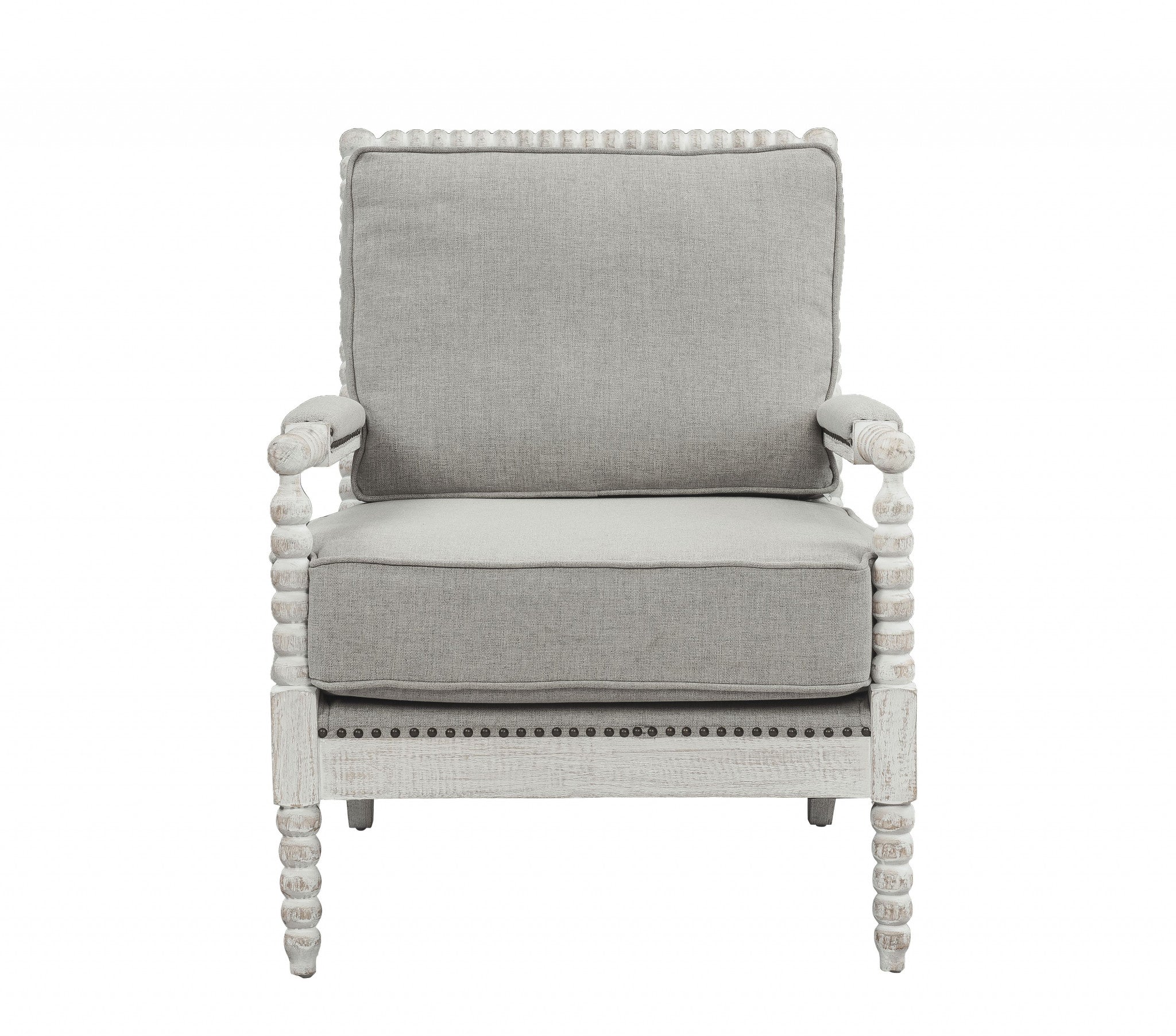 35" Gray Linen And Light Oak Solid Color Club Chair