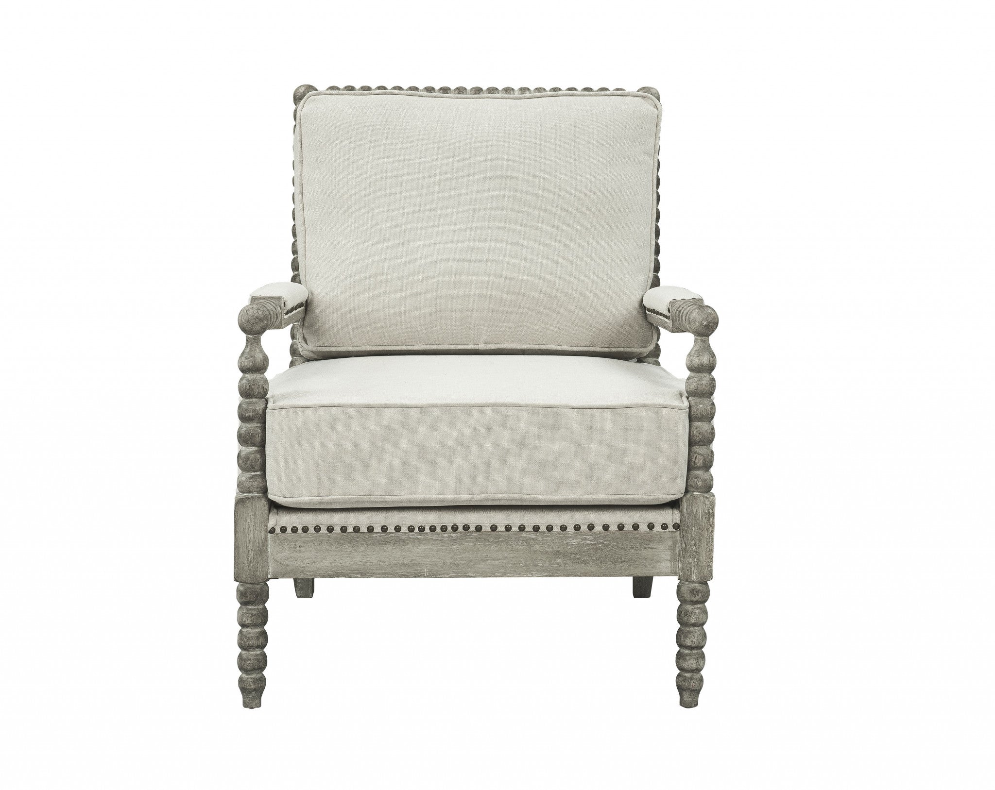 35" Beige Linen And Gray Oak Solid Color Club Chair