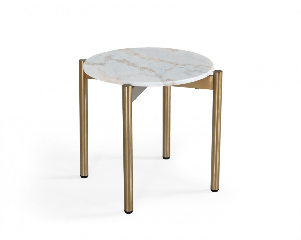 22" Gold And White Marble Round End Table