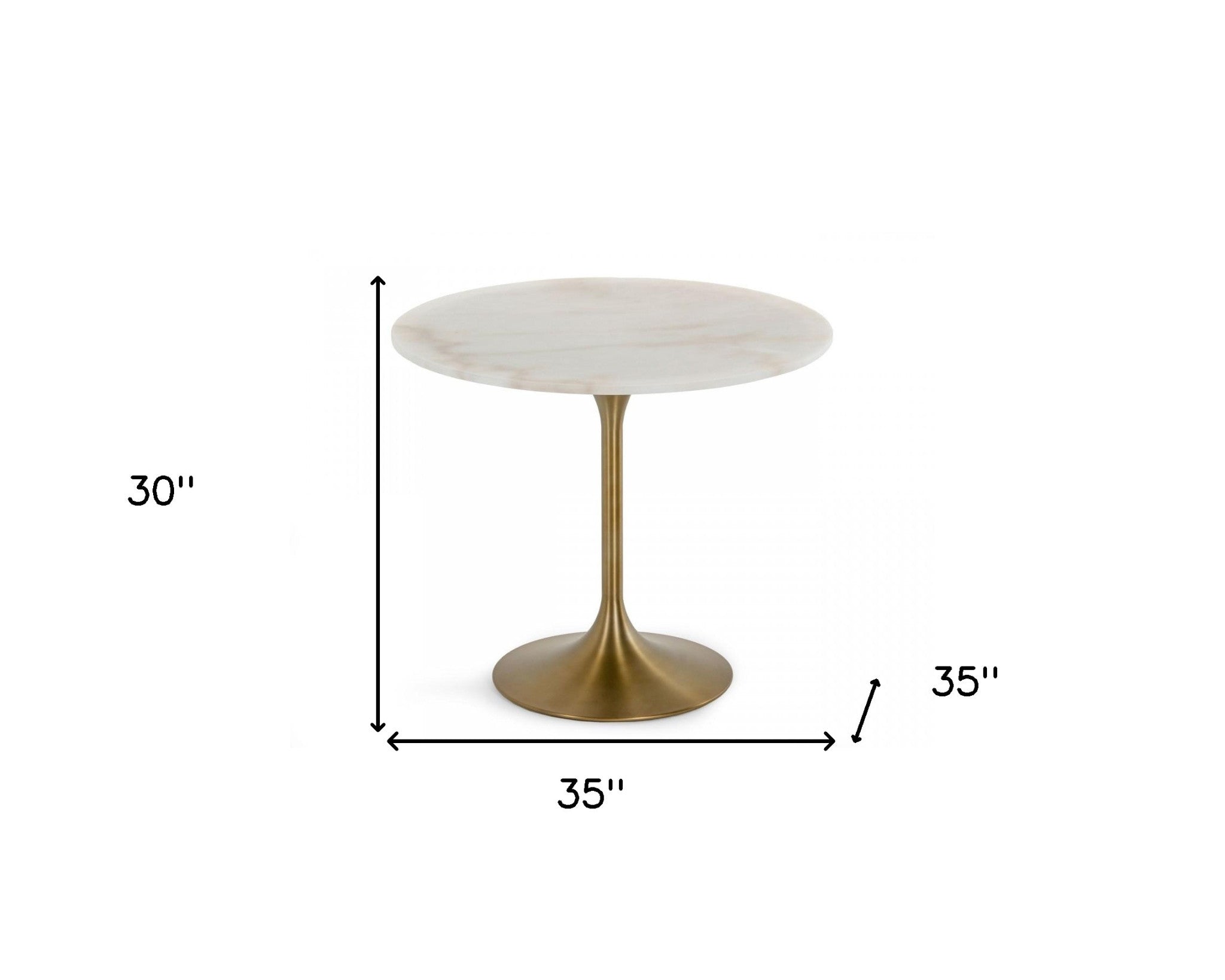 35" White And Gold Rounded Marble And Metal Dining Table