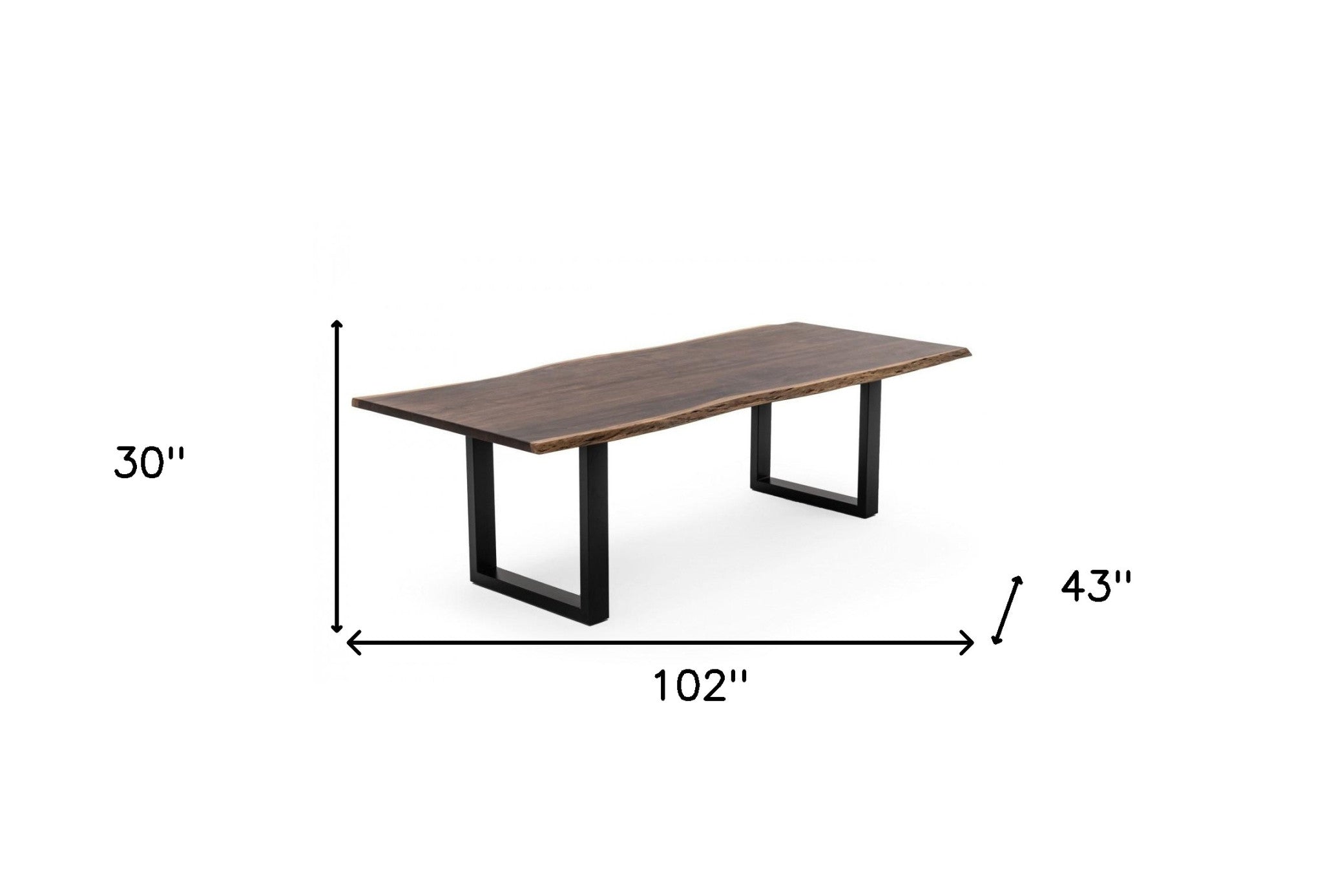 102" Brown And Black Solid Wood And Metal Sled Base Dining Table