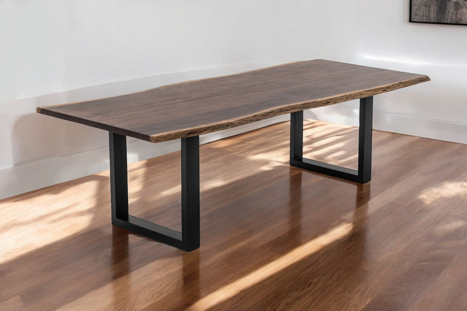 102" Brown And Black Solid Wood And Metal Sled Base Dining Table