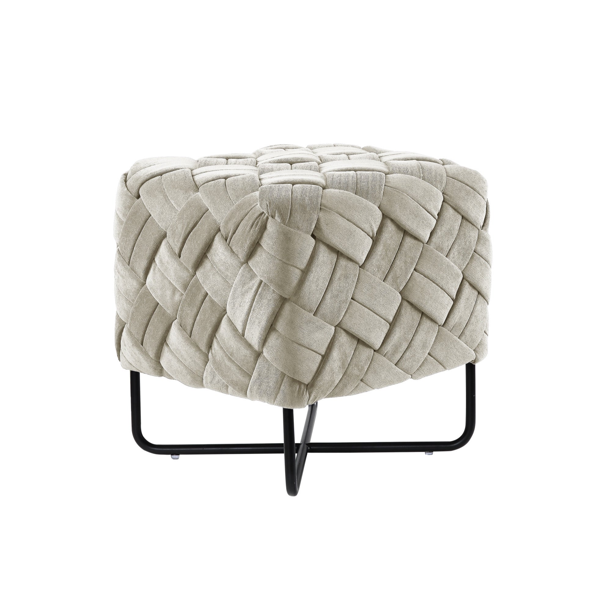 17" Cream Velvet And Black Cube Ottoman