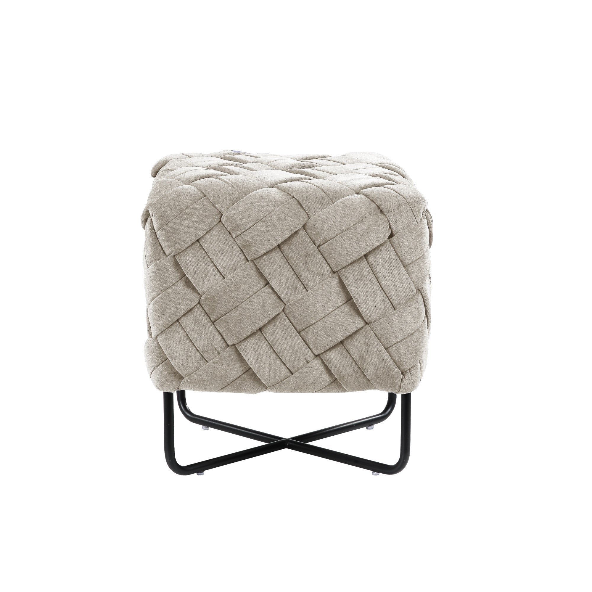 17" Cream Velvet And Black Cube Ottoman