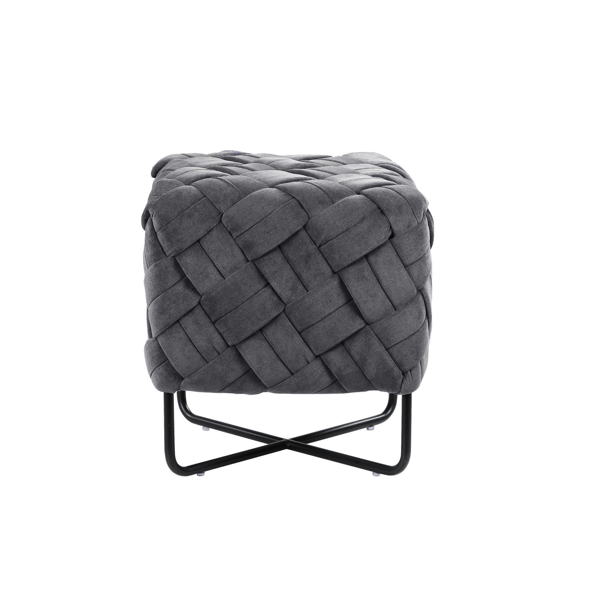 17" Cream Velvet And Black Cube Ottoman