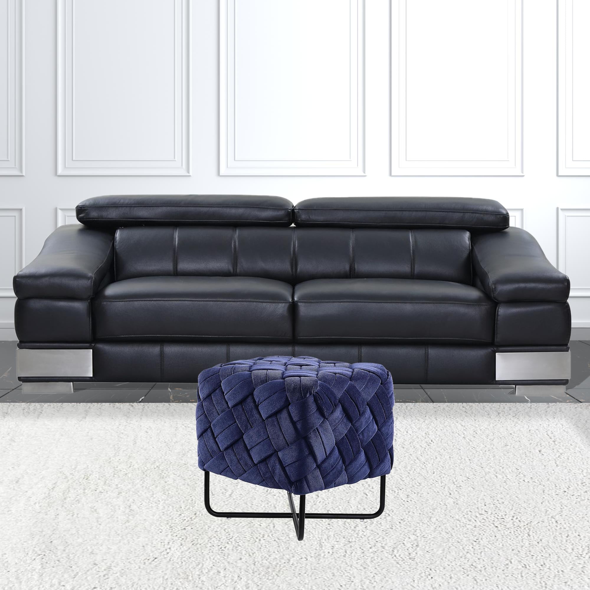 17" Cream Velvet And Black Cube Ottoman