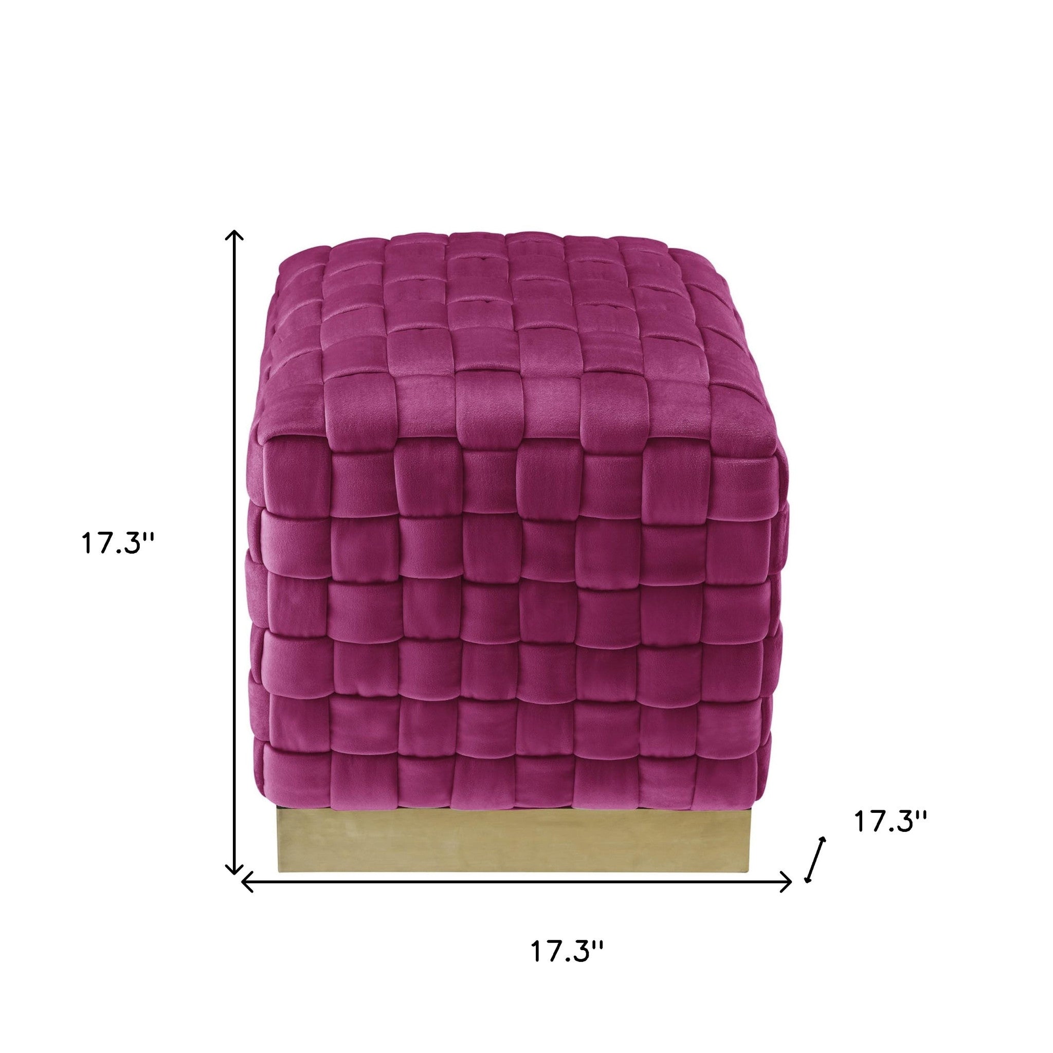 17" Fuchsia Velvet And Gold Ottoman