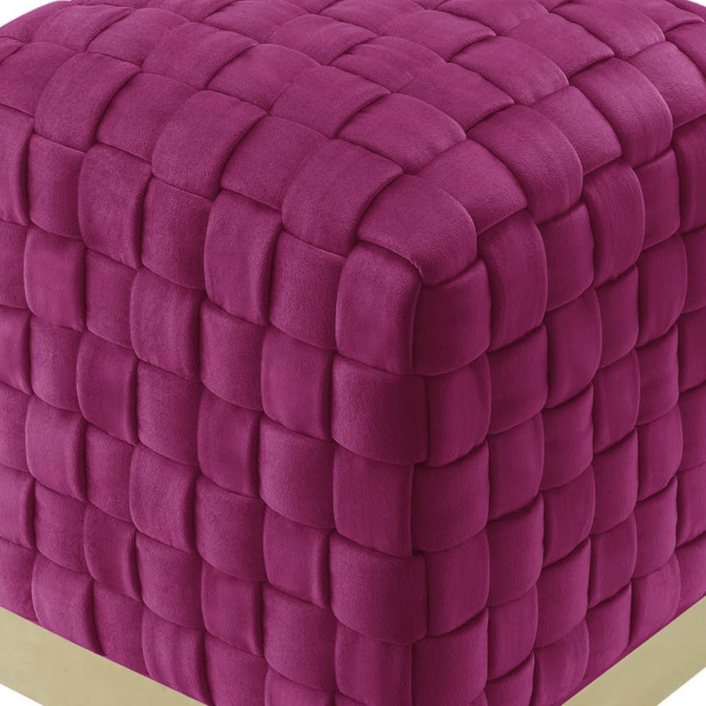 17" Fuchsia Velvet And Gold Ottoman