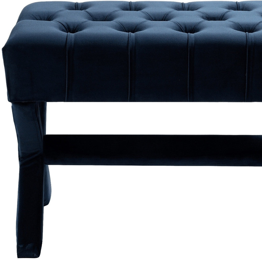 20" Navy Blue Velvet Tufted Ottoman