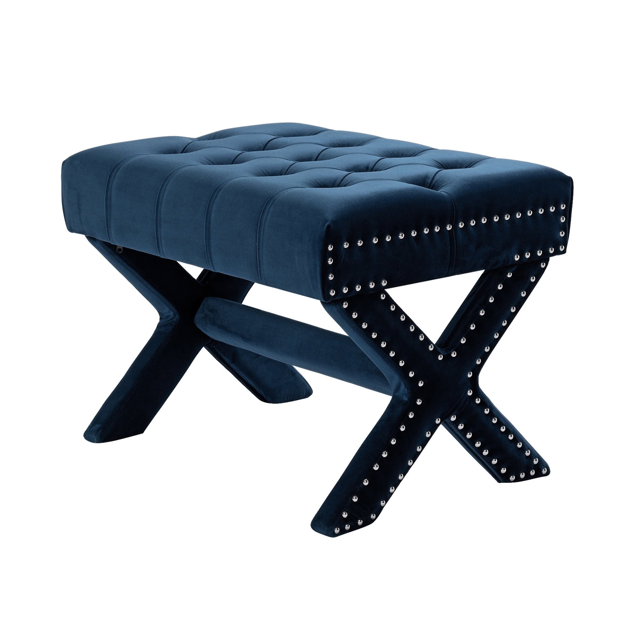 20" Navy Blue Velvet Tufted Ottoman