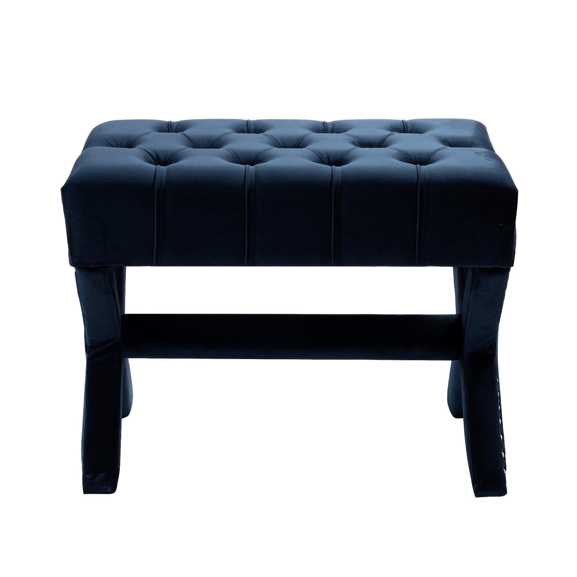 20" Navy Blue Velvet Tufted Ottoman