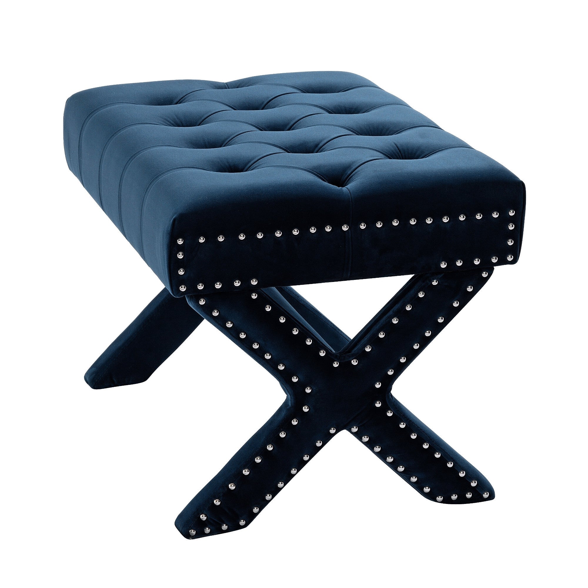 20" Navy Blue Velvet Tufted Ottoman