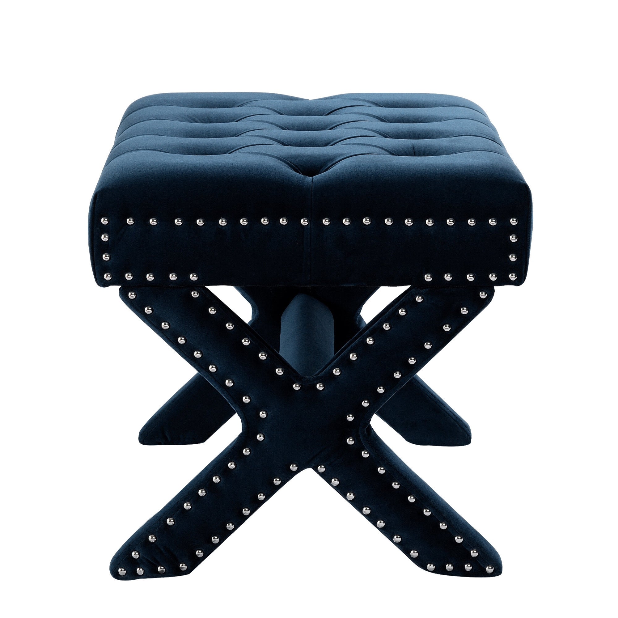 20" Navy Blue Velvet Tufted Ottoman