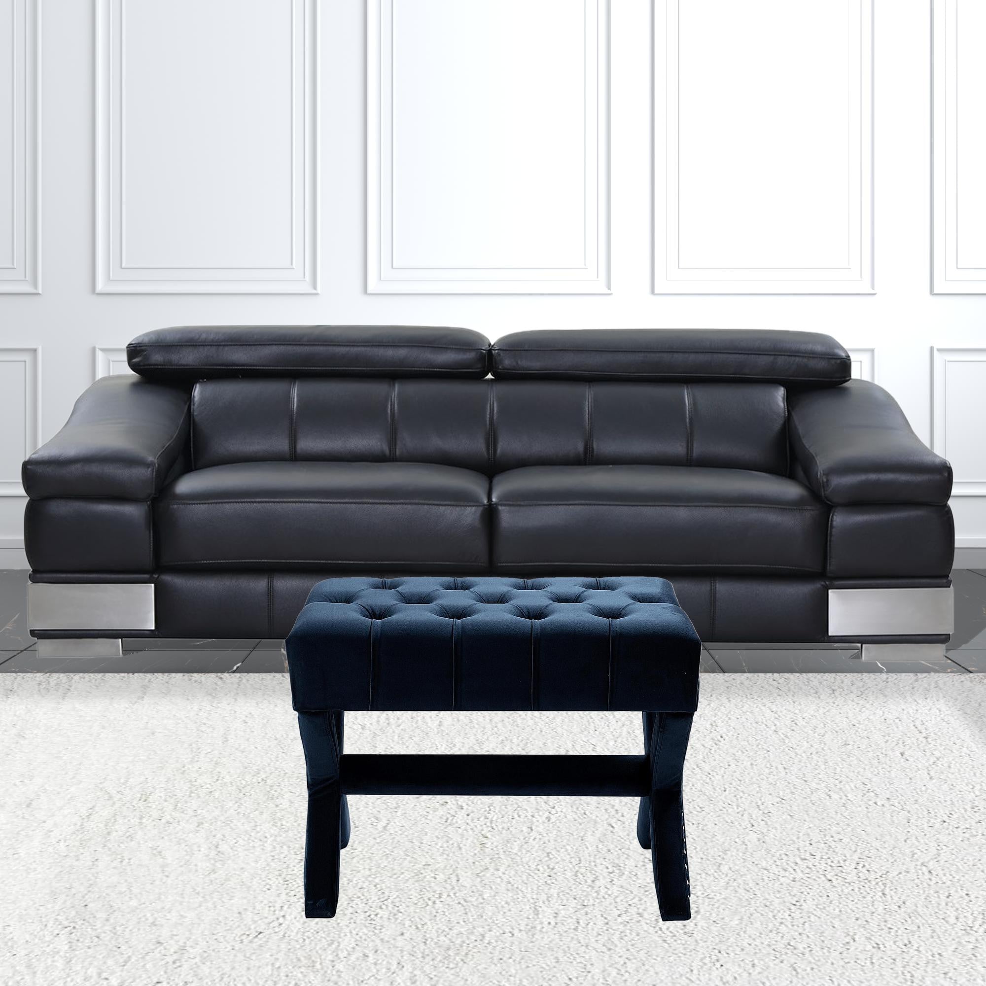 20" Navy Blue Velvet Tufted Ottoman