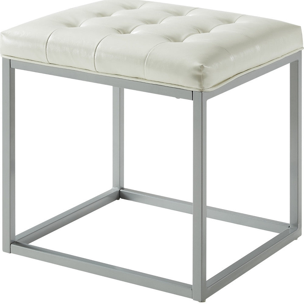 18" Cream Faux Leather And Gray Cube Ottoman