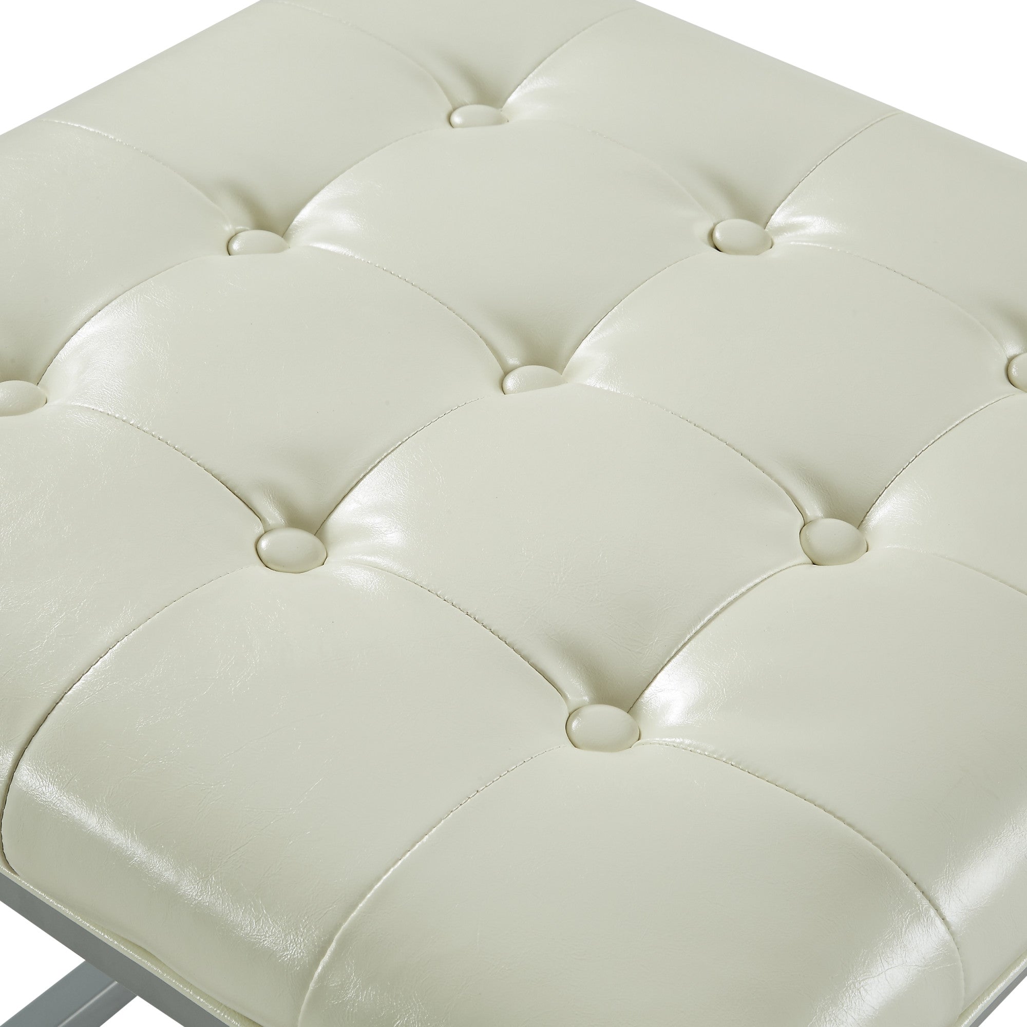 18" Cream Faux Leather And Gray Cube Ottoman