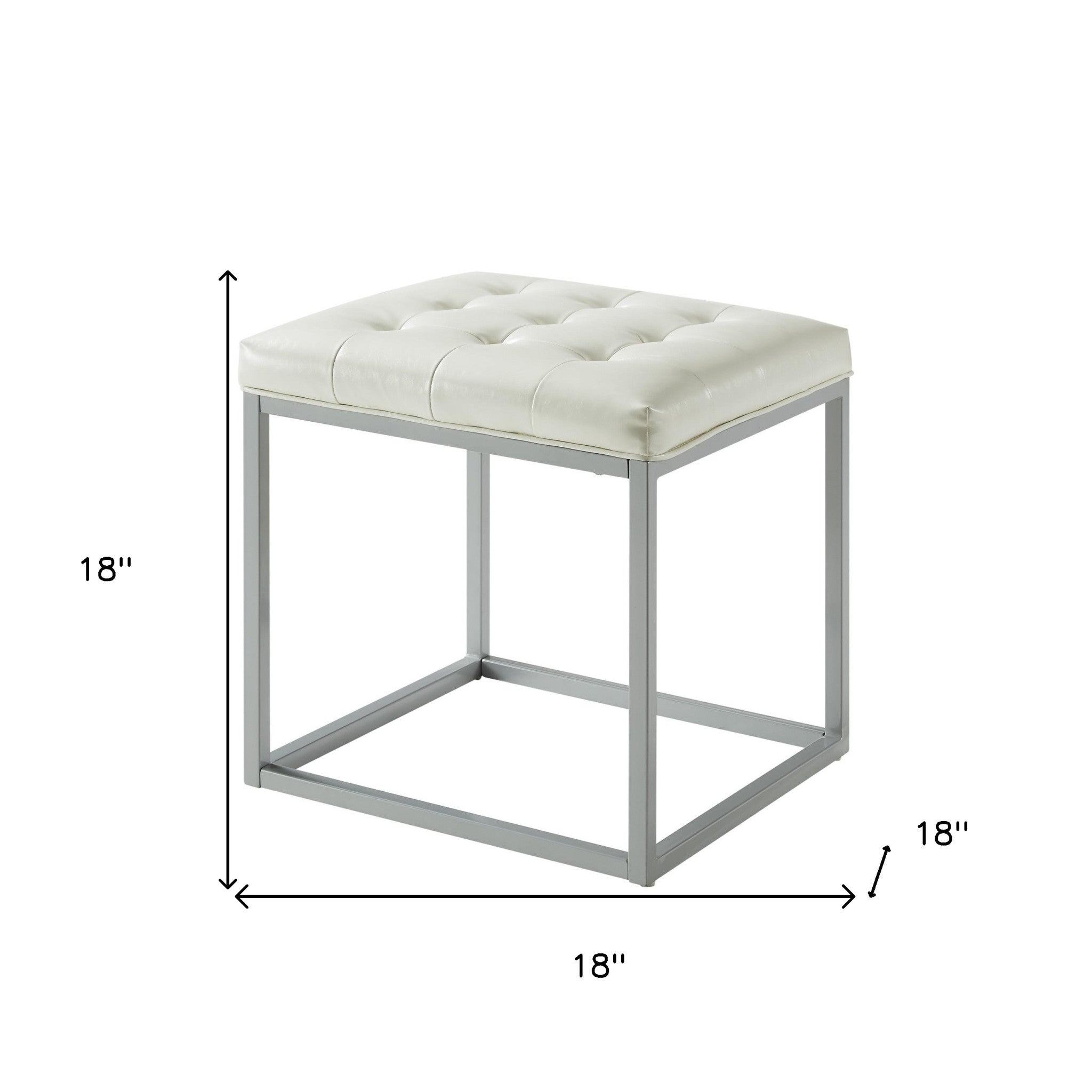 18" Cream Faux Leather And Gray Cube Ottoman