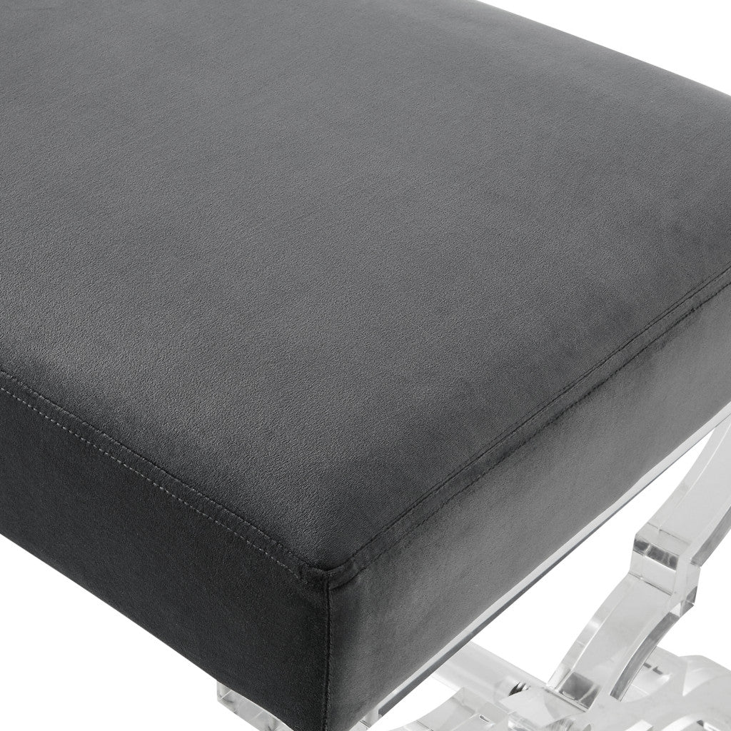 18" Gray Velvet And Clear Ottoman