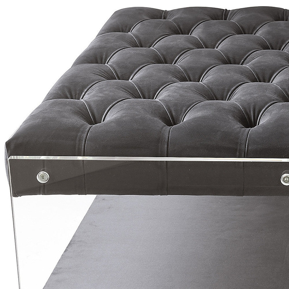 36" Gray Velvet Storage Ottoman