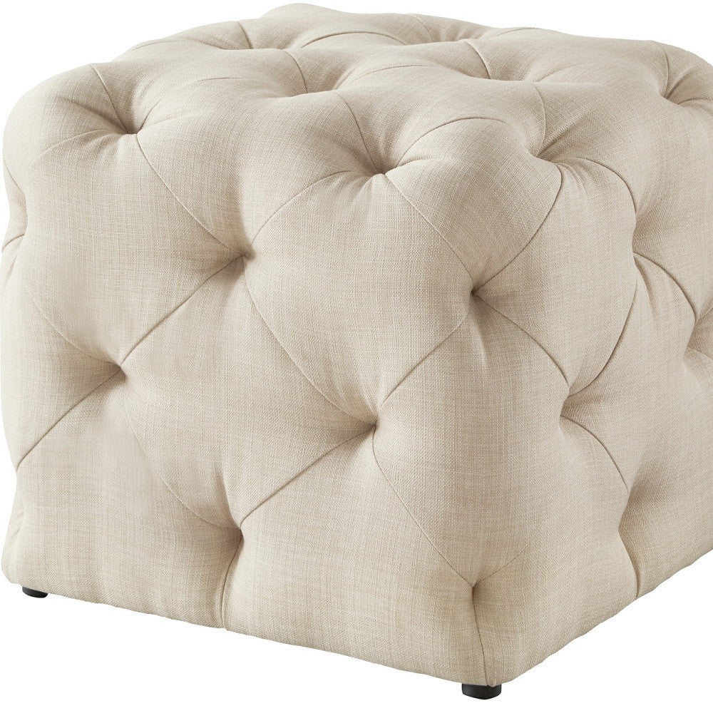 20" Beige Linen Cube Ottoman