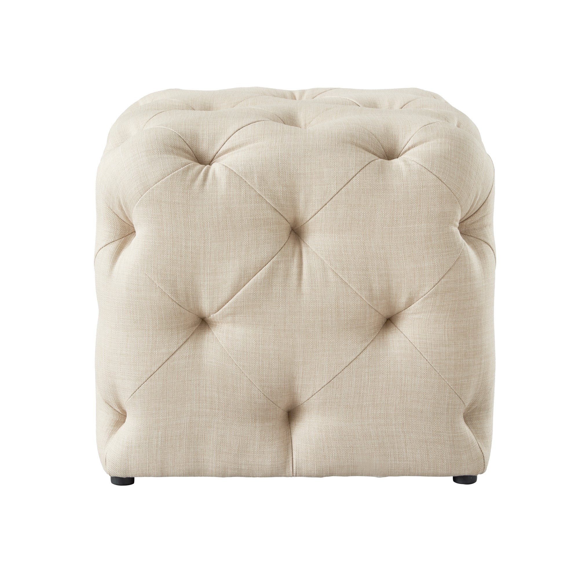 20" Beige Linen Cube Ottoman