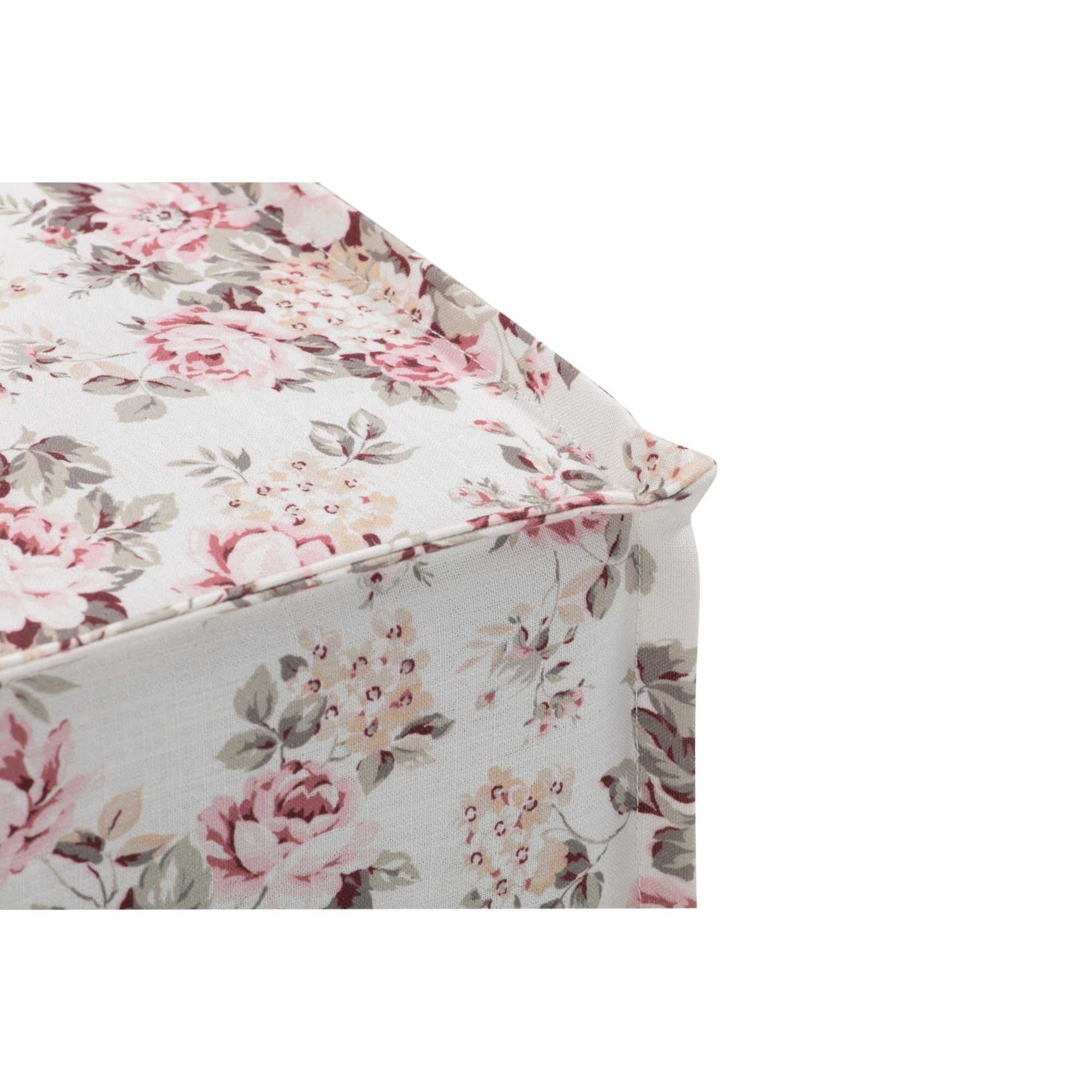 18" Ivory Linen Floral Ottoman