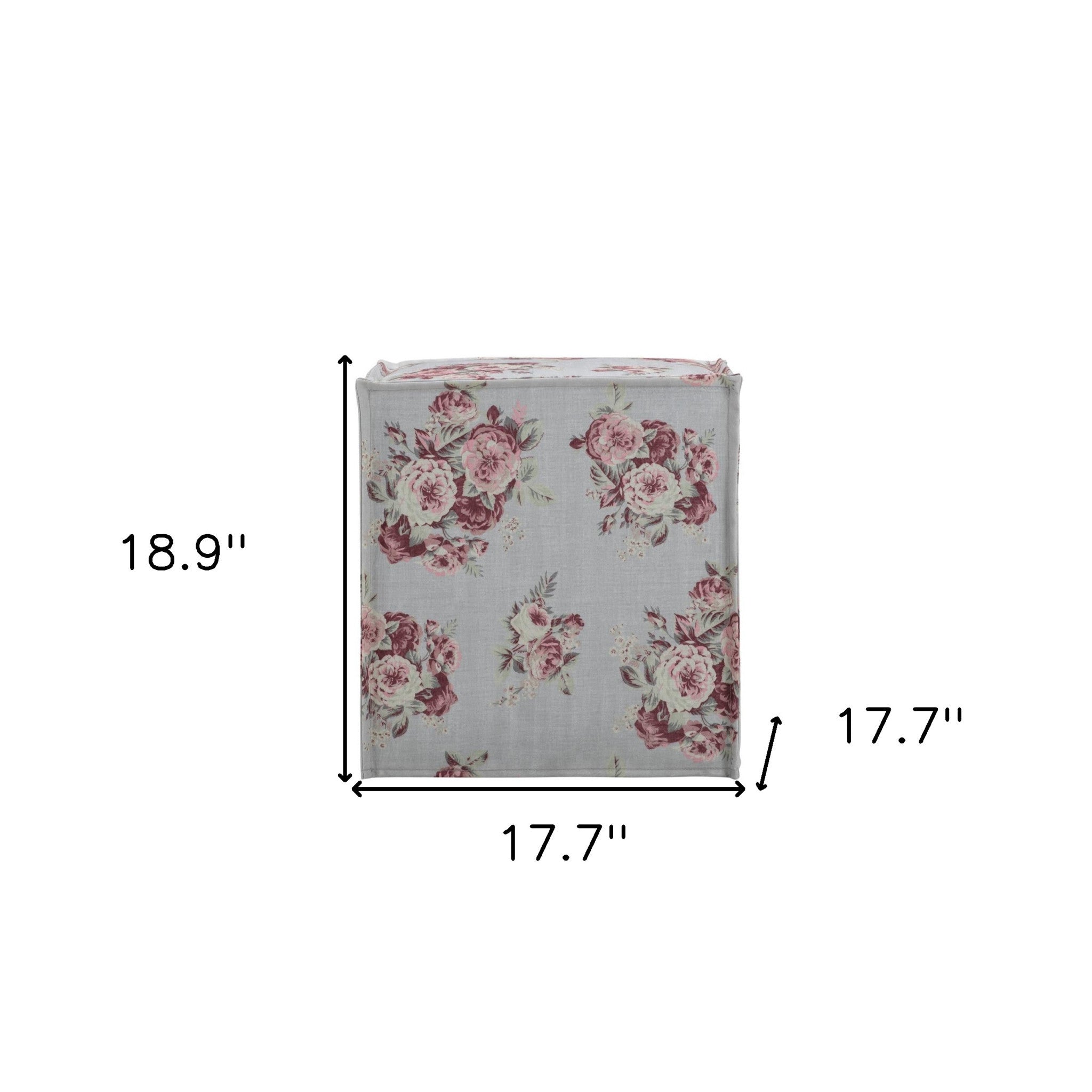 18" Ivory Linen Floral Ottoman