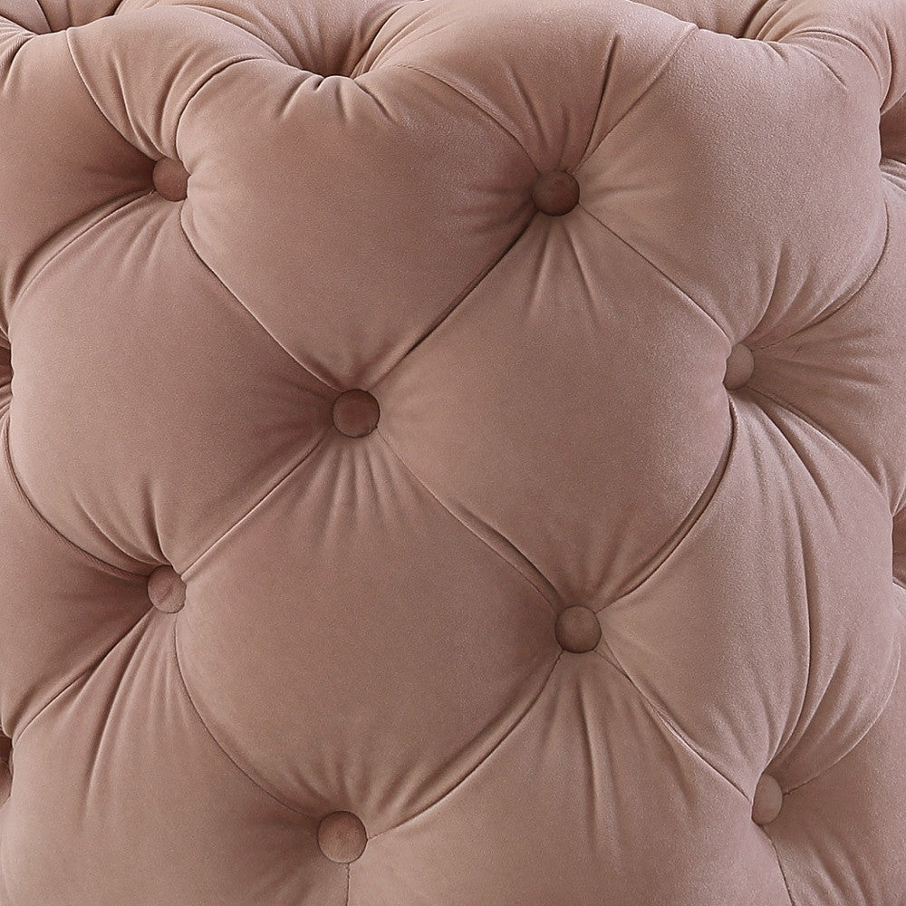 21" Blush Velvet Tufted Round Ottoman