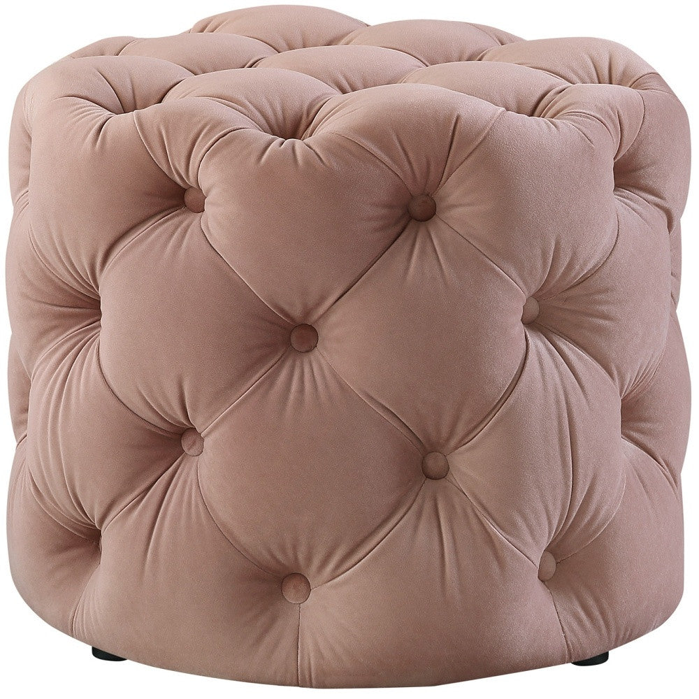 21" Blush Velvet Tufted Round Ottoman